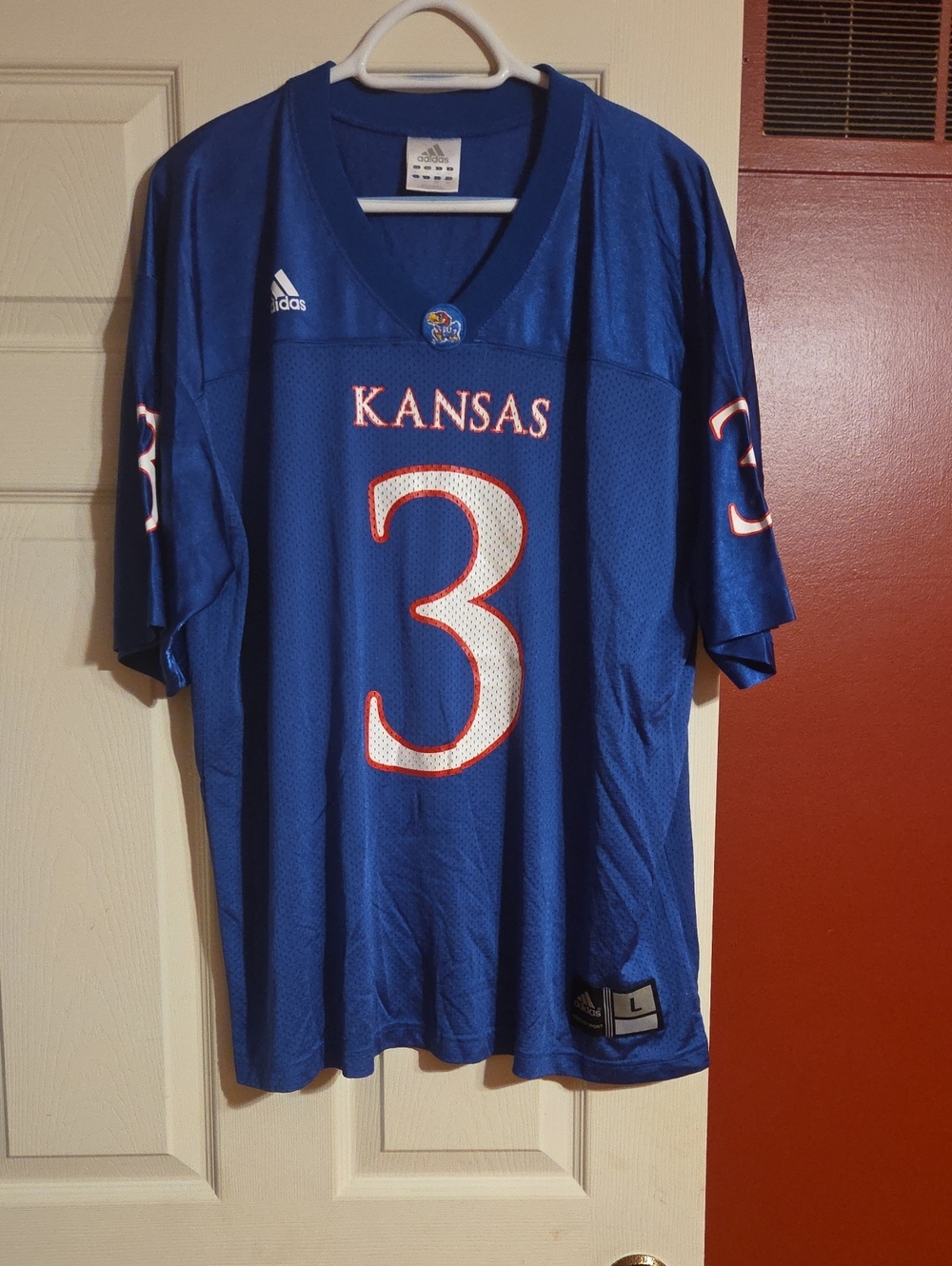KU adidas Royal Blue Kansas #3 Football Jersey